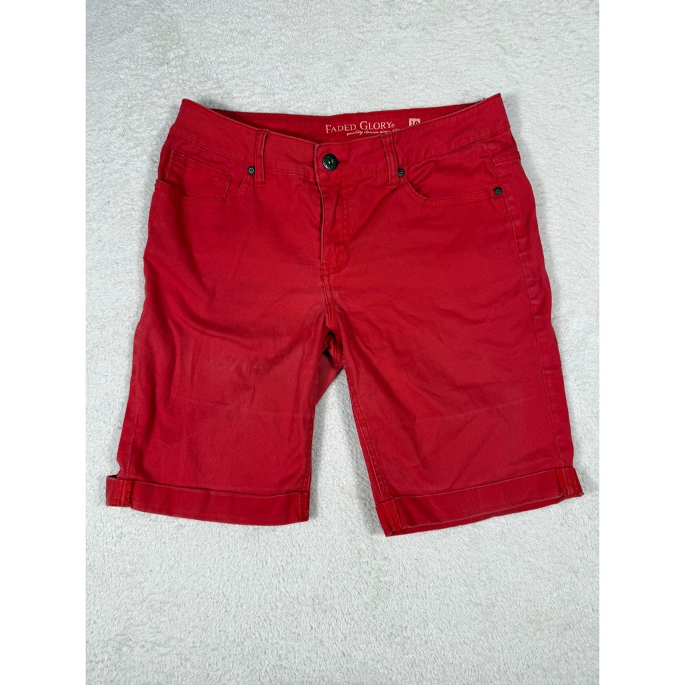 Faded Glory Bermuda Shorts Womens 10 Red Cuffed Stretch Denim FL32421T